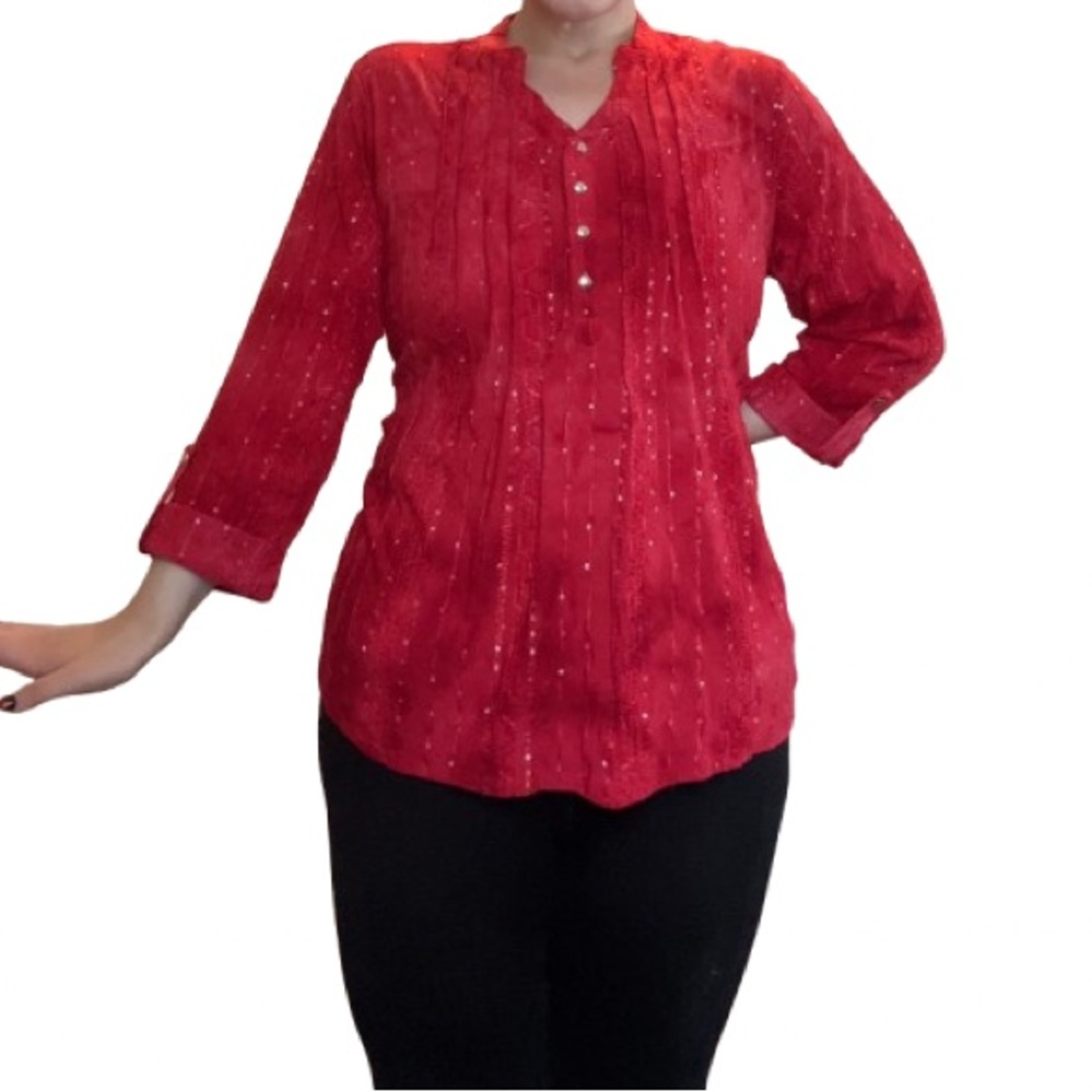 Plus Size Y2K Women's Red Sequin Fairycore/Boho Blouse 2x